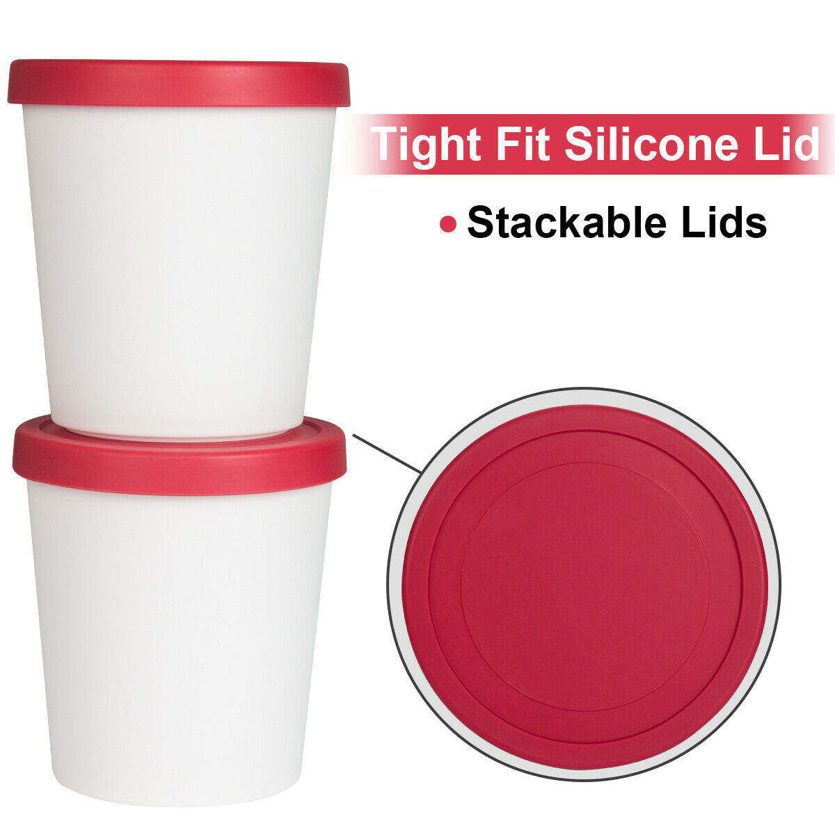 2PCS Ice Cream Containers Yogurt Sorbet Freezer Storage Tubs Reusable Container