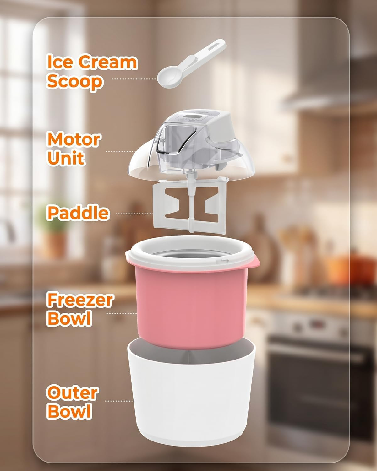 Ice Cream Maker, 1.6 Quarts Ice Cream, Gelato, Sorbet, Milkshakes, Frozen Yogurt