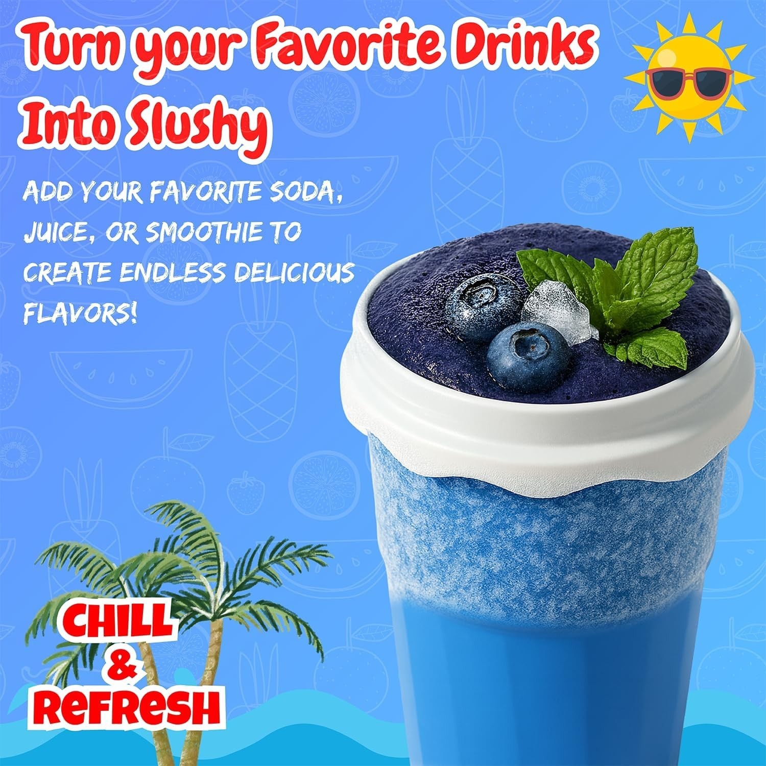 Slushie Cup, 2 Pack Slushy Maker Cups, DIY Magic Squeeze Large, New Blue+Red