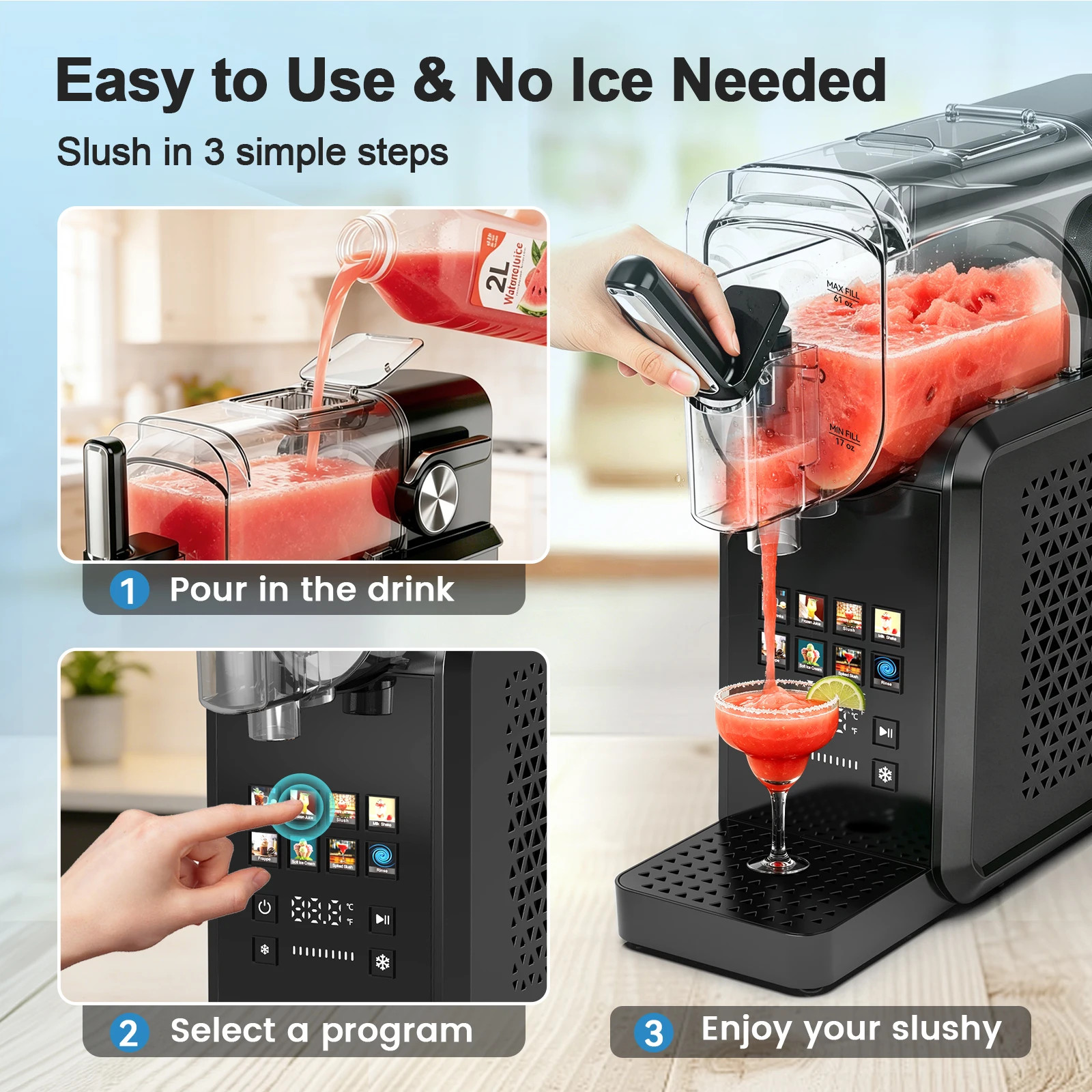 2-in-1 Slushie Machine 90 oz Large Capacity Frozen Drink Maker No Ice Needed Aut