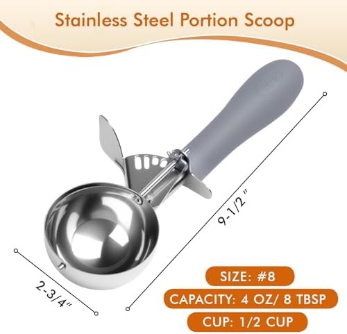 Fayomir 4 OZ Scoop, #8 Disher, Large Ice Cream Scoop with Trigger, Muffin Scoop,