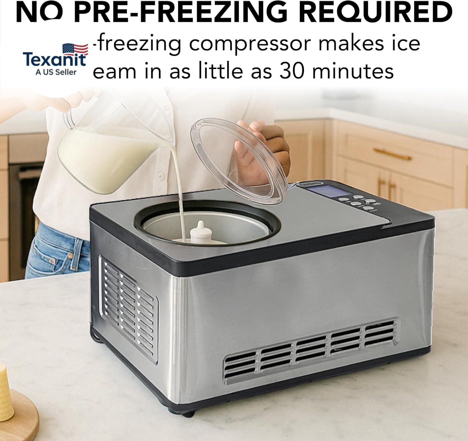 Ice Cream Maker Machine Automatic 2.1 Qt. with Built-In Compressor, LCD Digital