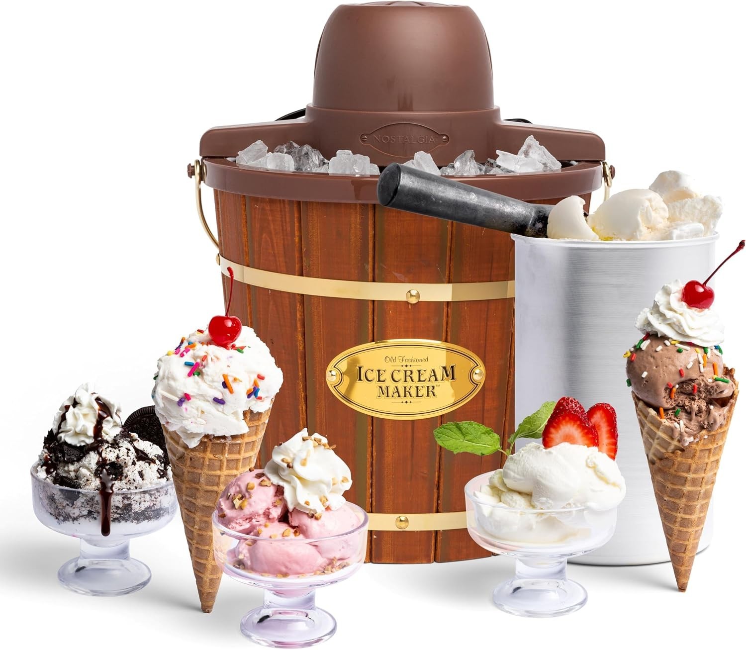 Manual & Automatic Ice Cream Maker – 20-Minute Gelato Machine, 4-Quart Capacity