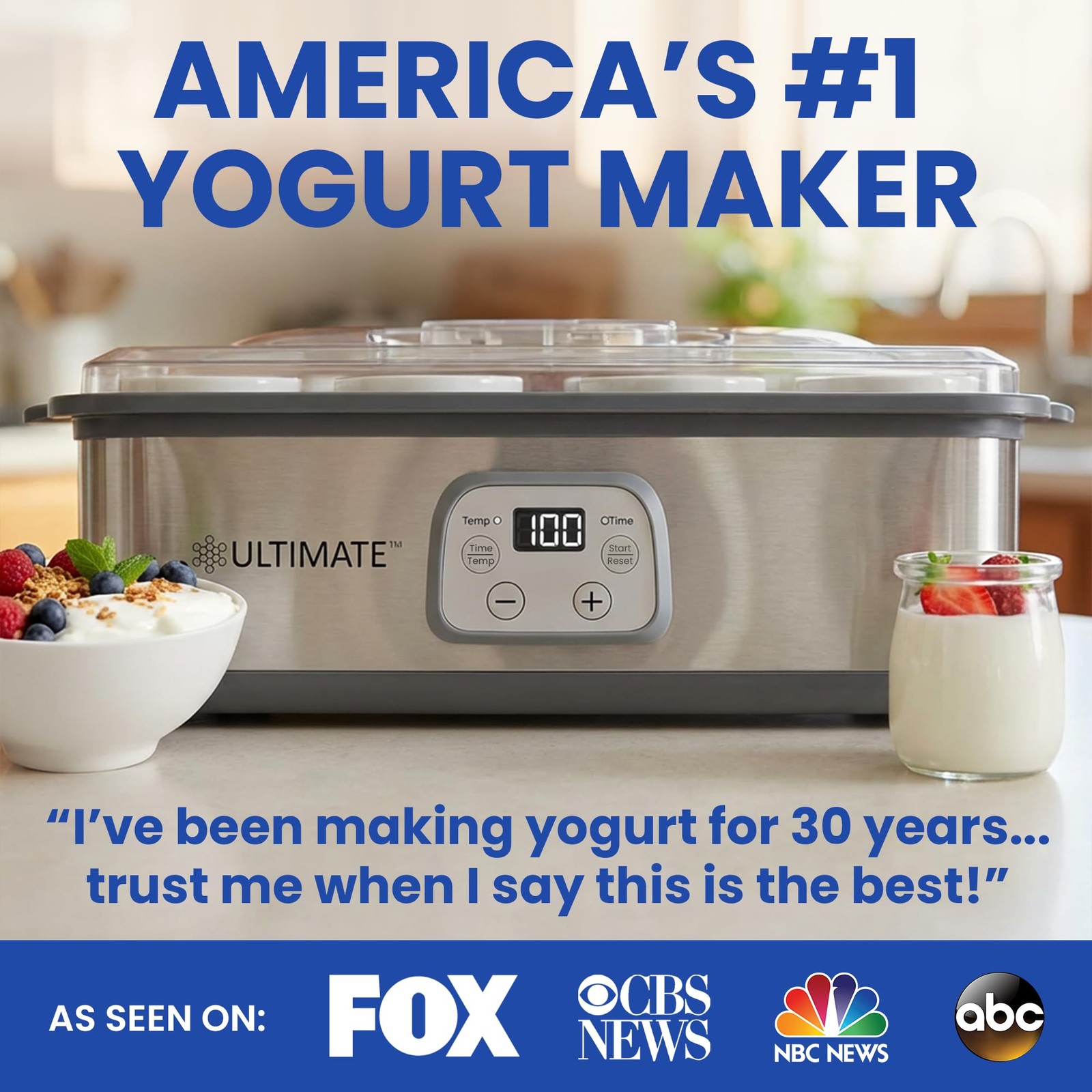 Ultimate Probiotic Yogurt Maker with With Eight Jars (6oz), Stainless Steel
