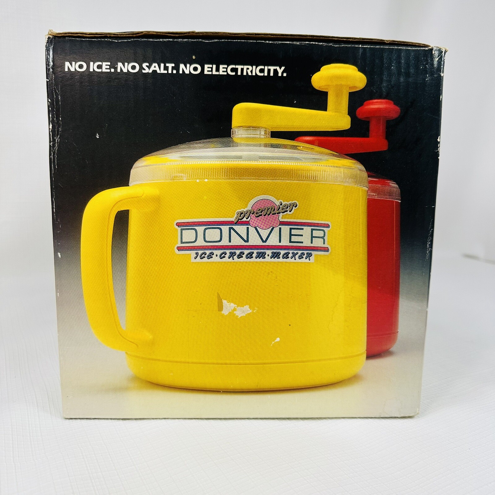 Vintage Donvier Pint Size Premier Ice Cream Maker Color Yellow NIB