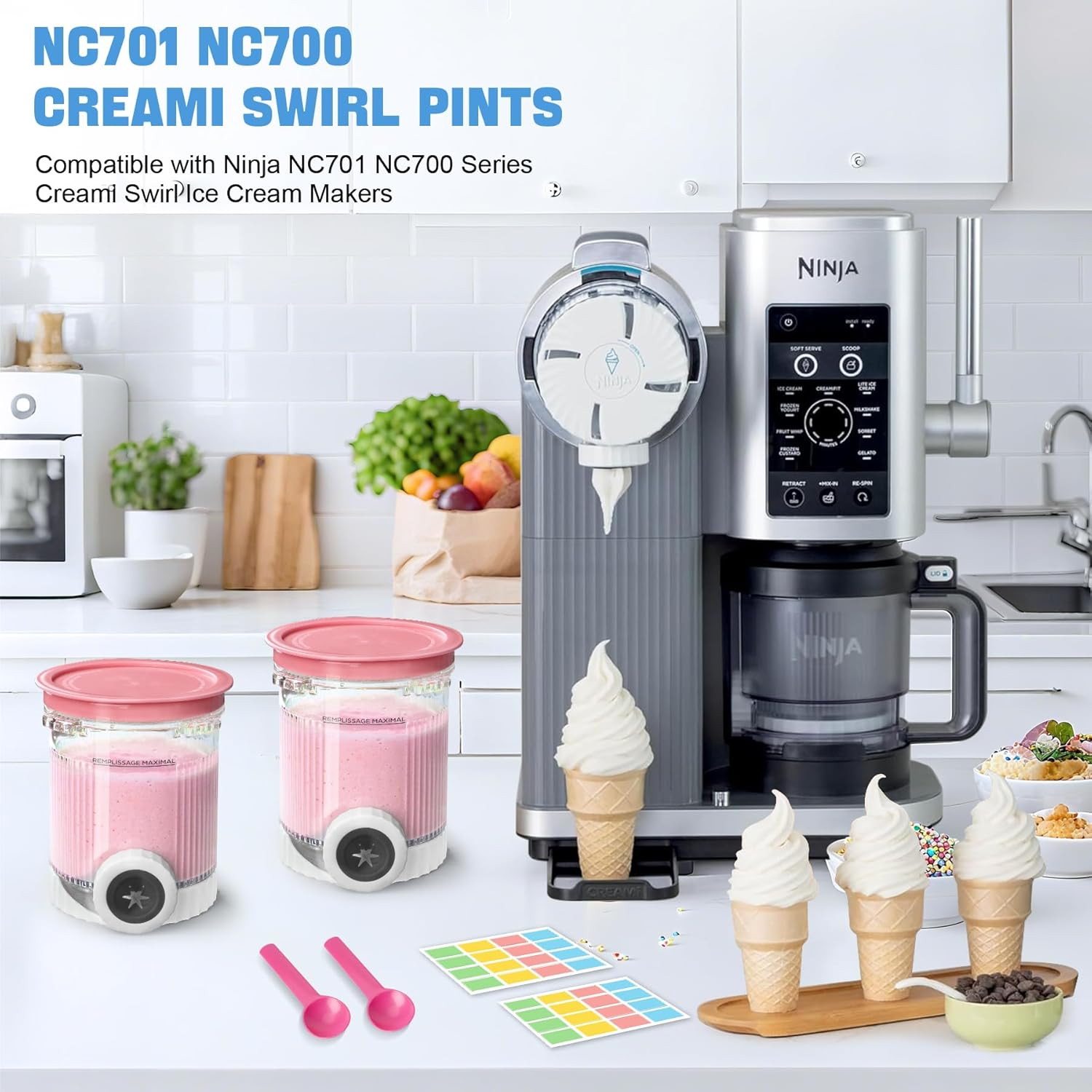 2 Pack Creami Swirl Pints & Lids for Ninja, Compatible with NC700 Series Ninja S
