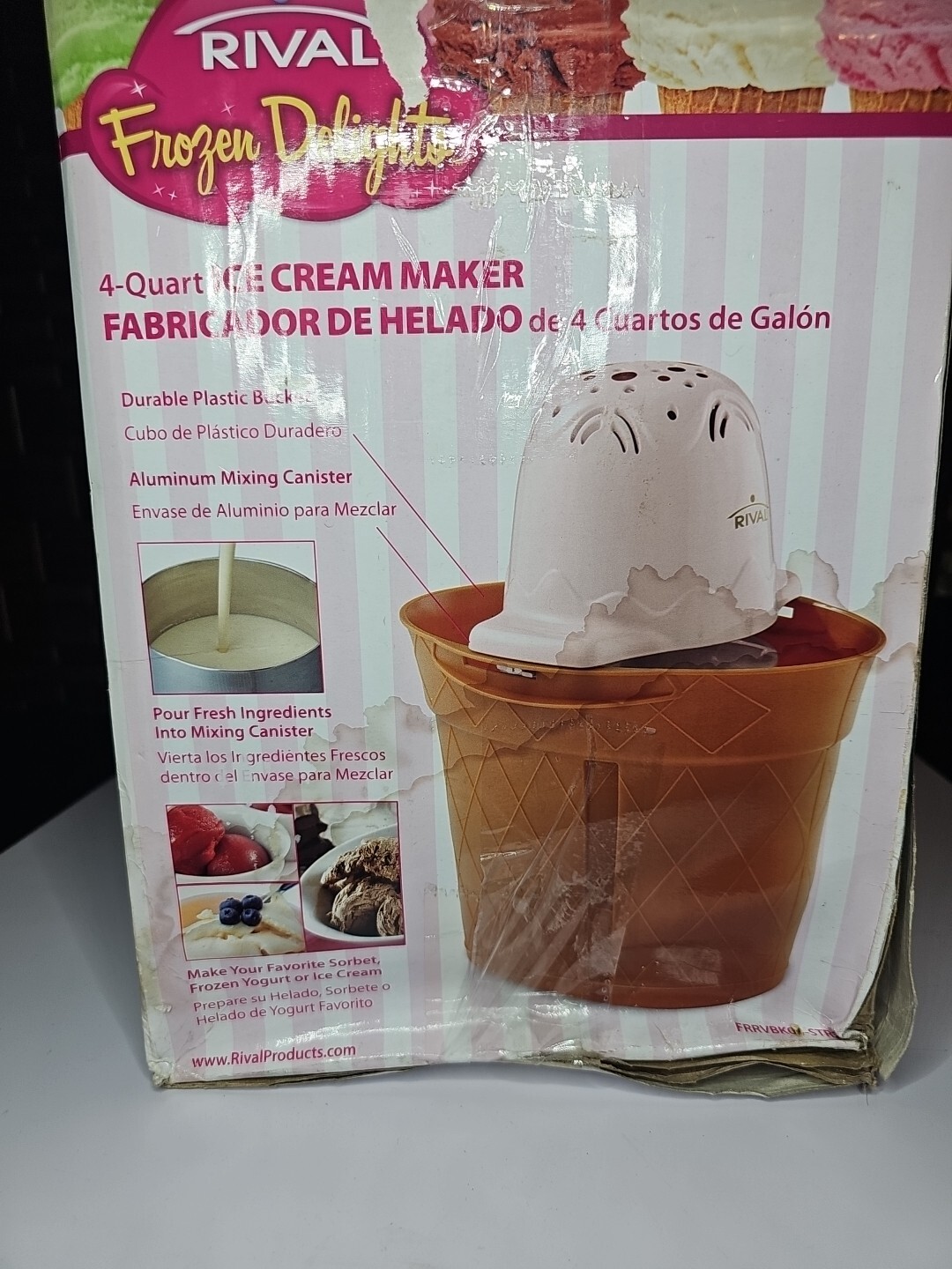 NEW Rival Frozen Delights 4 Qt Ice Cream/Frozen Yogurt/Sorbet Maker BPA FREE