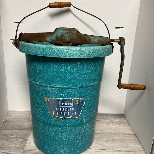 RARE Vintage Sears 6Qt Manual Ice Cream Freezer Maker Fiberglass Tub Complete