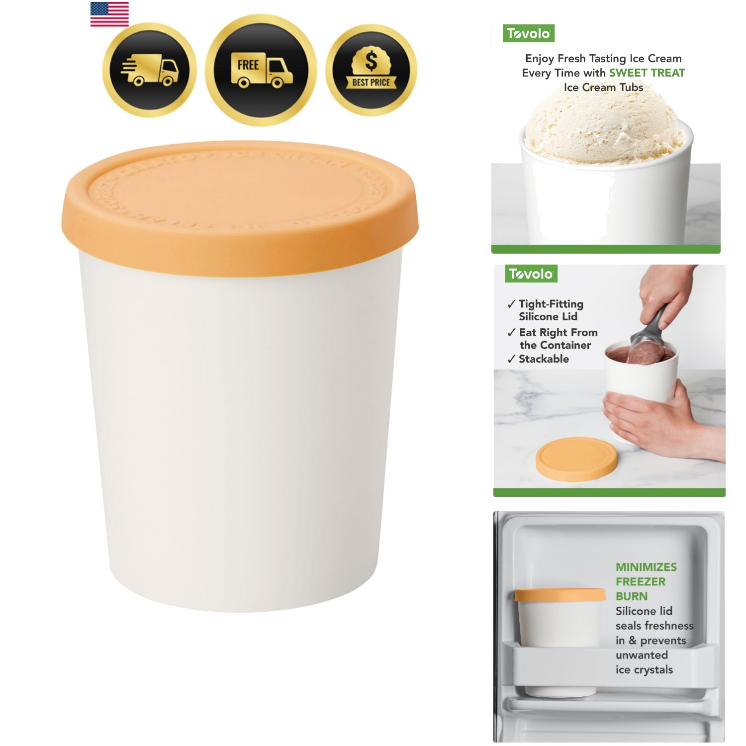 1 Quart Ice Cream Containers with Lid for Homemade Ice Cream Toppings Supplie…