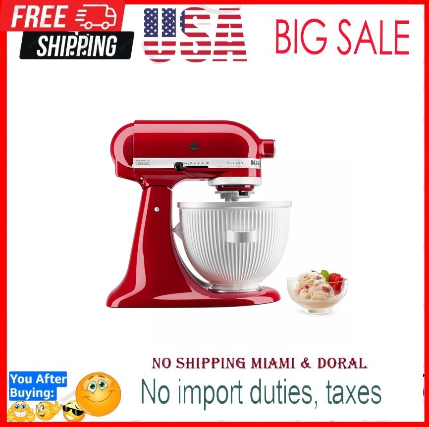KitchenAid Ice Cream Maker Attachment for Stand Mixer, 2 Quart, KSMICM, White