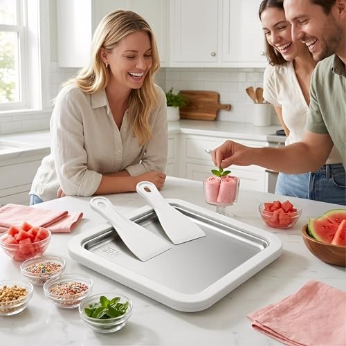 Instant Ice Cream Maker, Rolled Ice Cream Maker, Soft Serve Ice Cream white