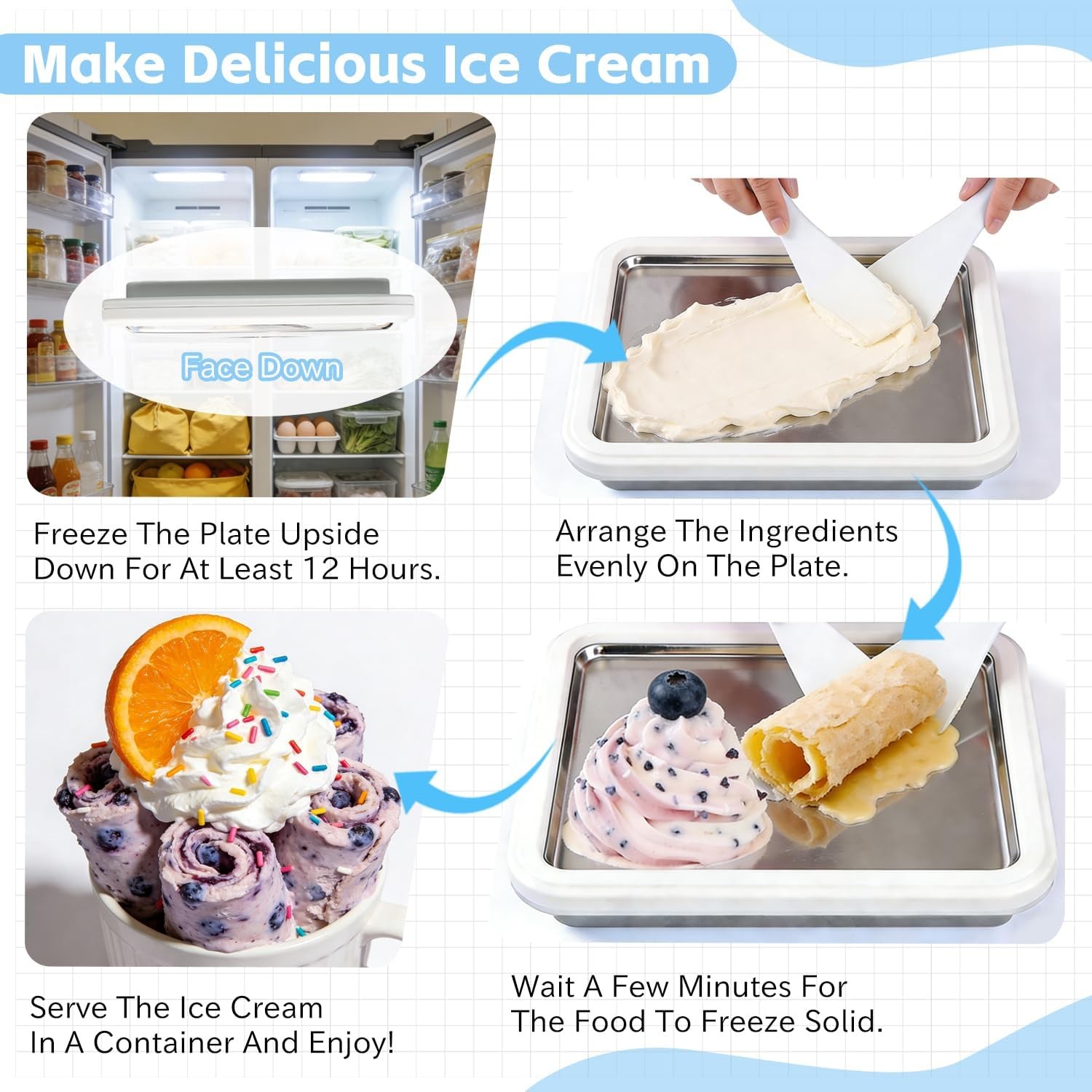 Rolled Ice Cream Maker Manual No Electricity Home Tray for Parent Child Time