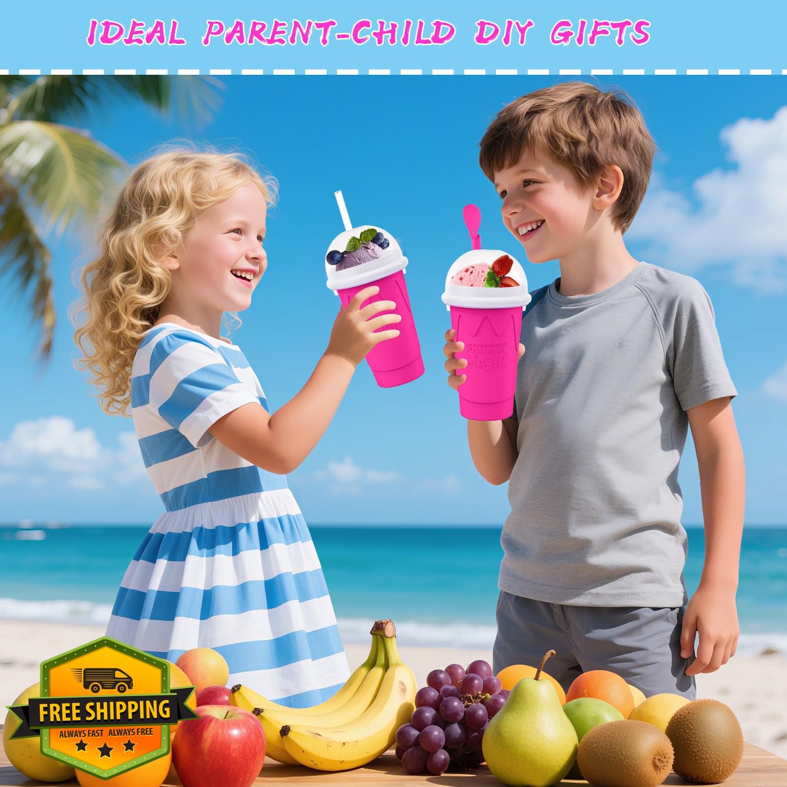 500ML Slushie Maker Cup Pink DIY Squeeze Smoothie Cup