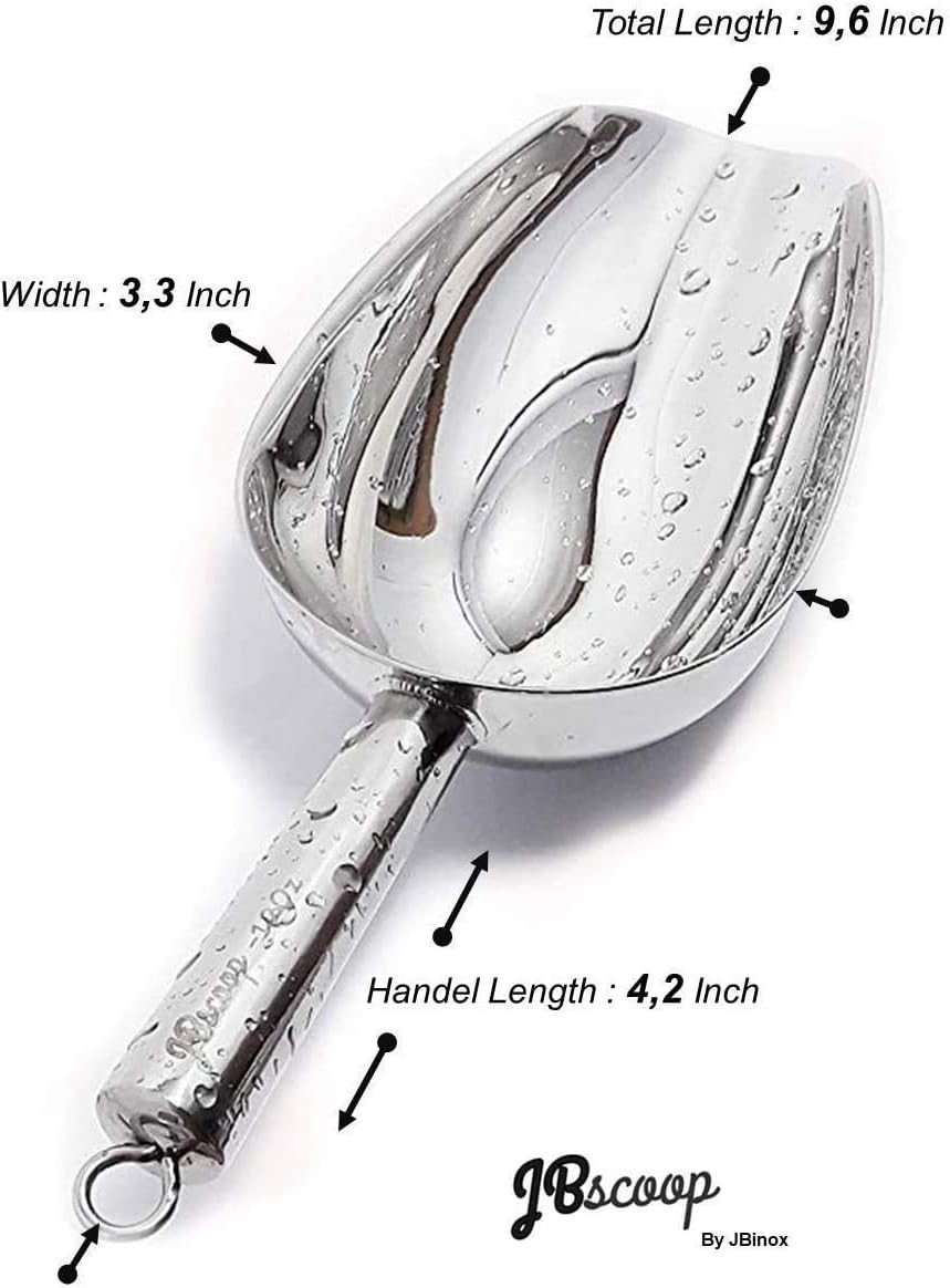 Stainless Steel Scoop for ice, 9.6 Inch Metal Food Scoop Kitchen Bar Party