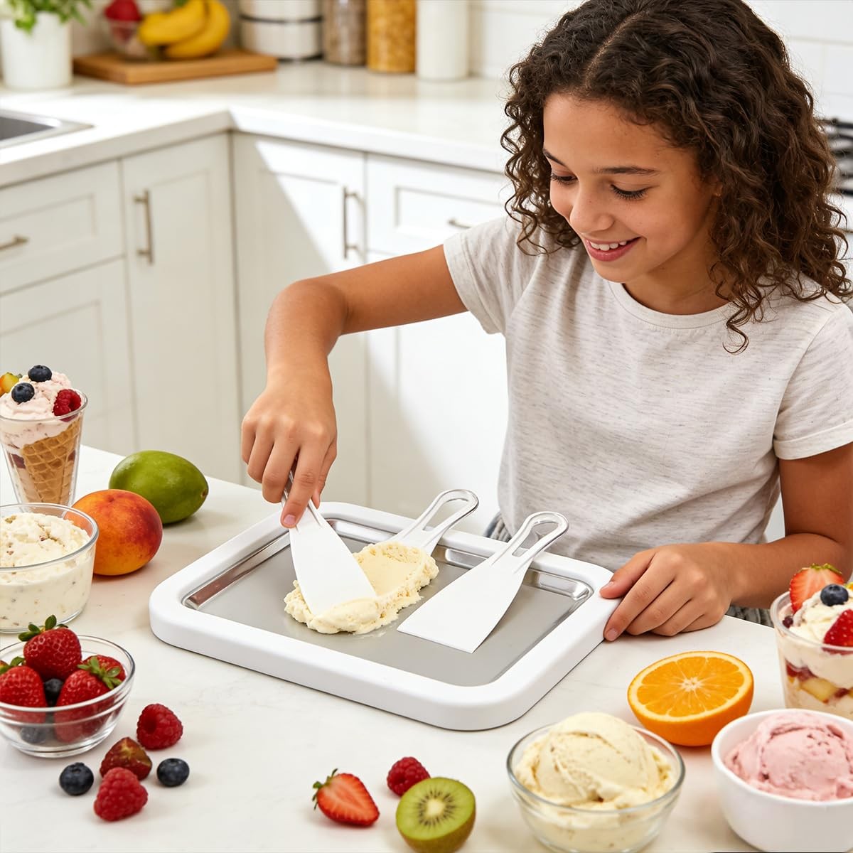 Rolled Ice Cream Kit, At-Home Rolled Ice Cream Maker with 2 Scrapers, DIY Ins…