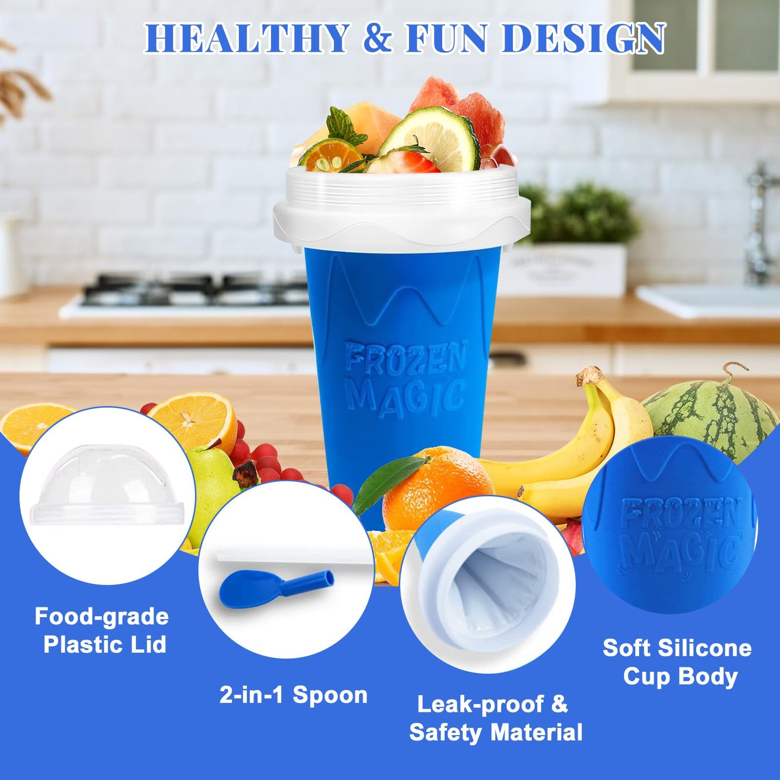Slushie Cup, 2 Pack Slushy Maker Cup, Frozen Magic Squeeze Cups for Juice Mil…