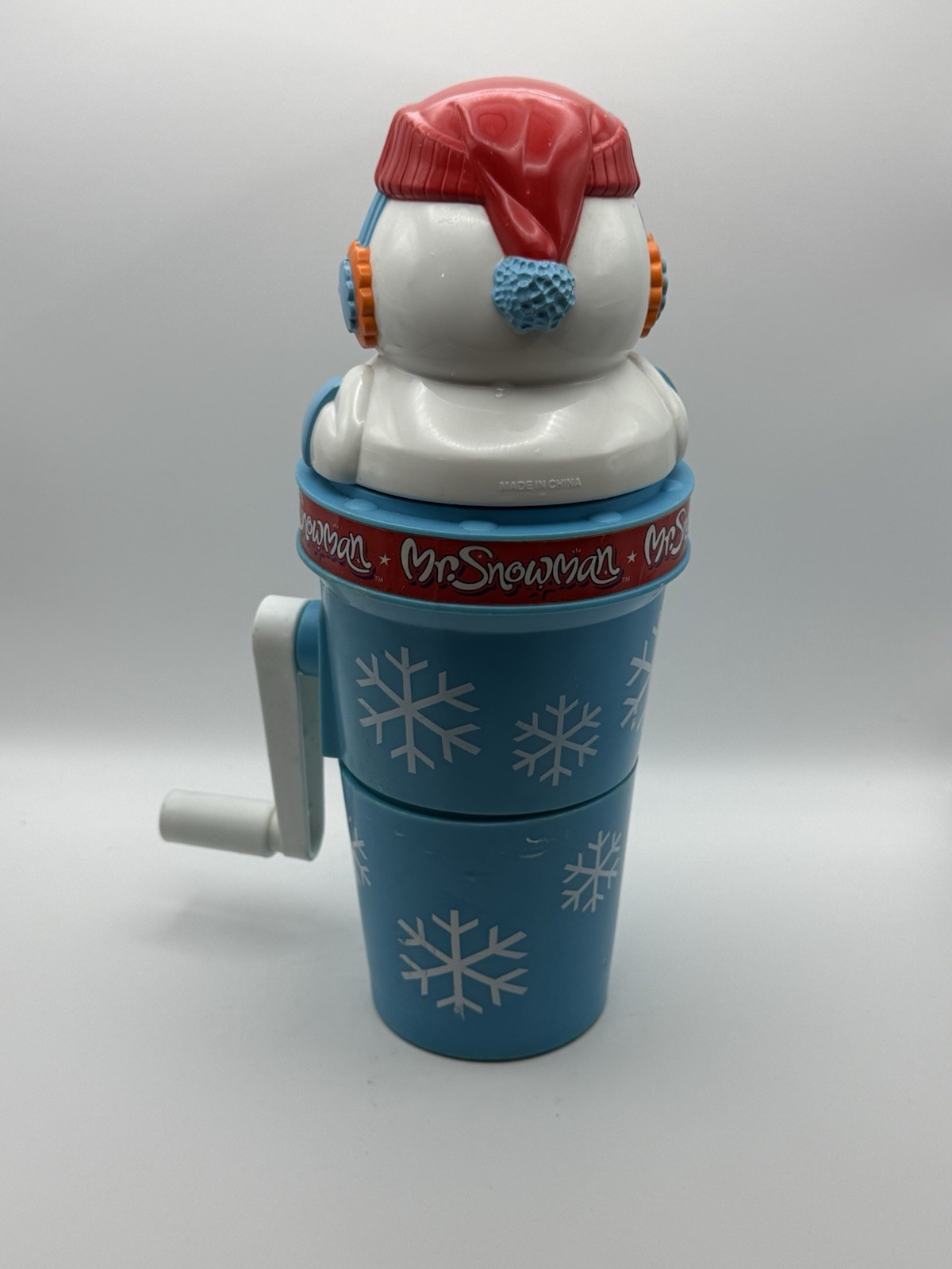 Vintage “FROSTY BITES, MR. SNOWMAN SNO-CONE MAKER”, Crank handle & Cup
