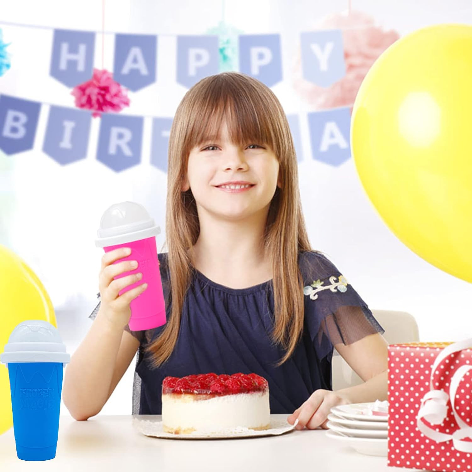 Slushie Cup, Frozen Magic Squeeze Slushy Maker Squishy Cup (Blue) | Instant Froz