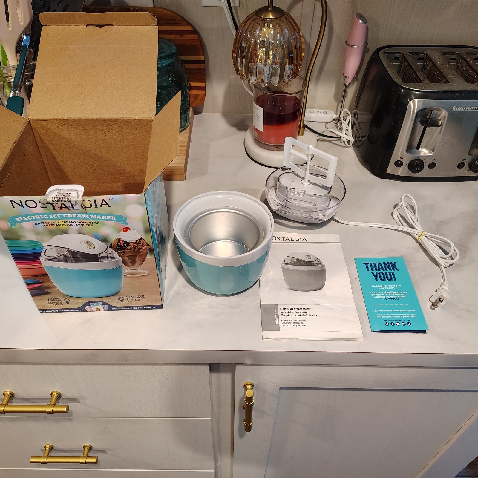 Nostalgia Electric Ice Cream Maker Electric Non-Stick Gel Canister, 0.5 Qt. Aqua