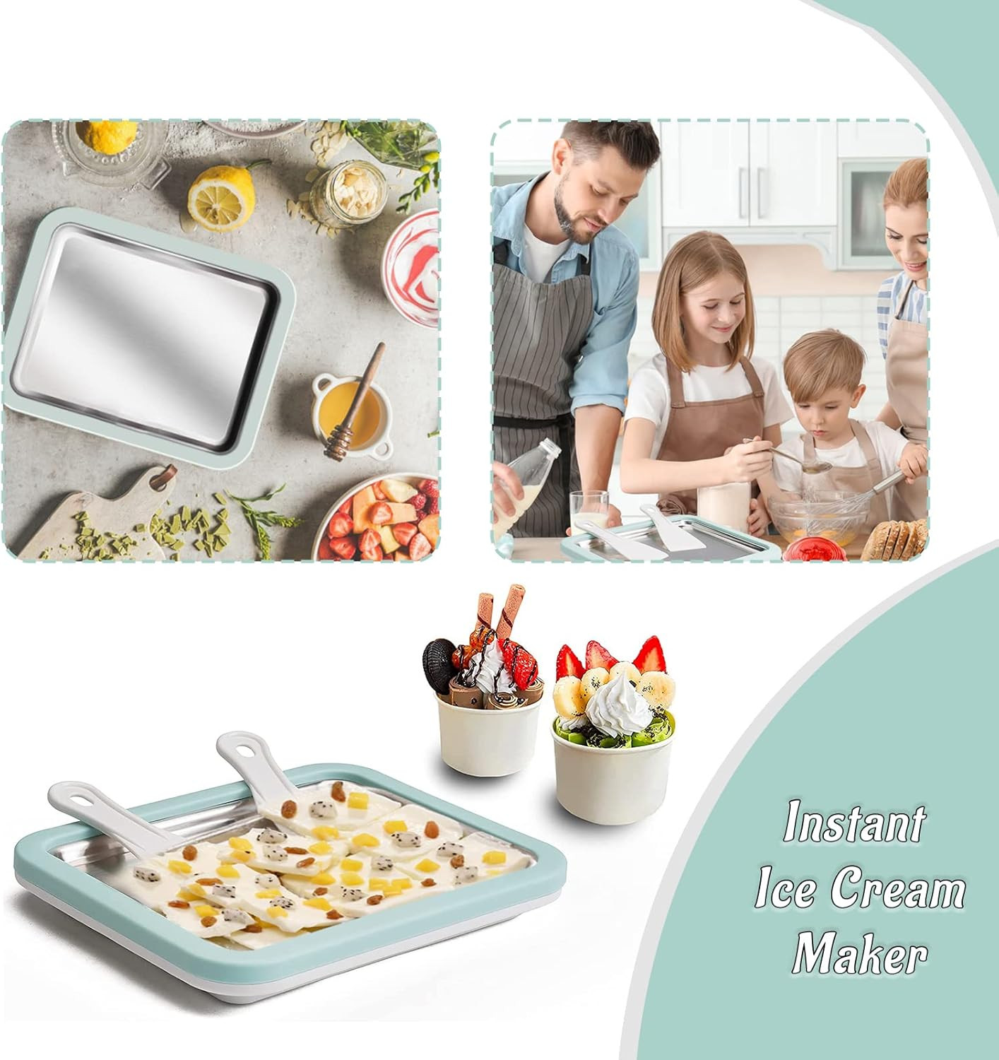 Instant Ice Cream Maker, Rolled Ice Cream Maker, Frozen Yoghurt Plate Instant Ge