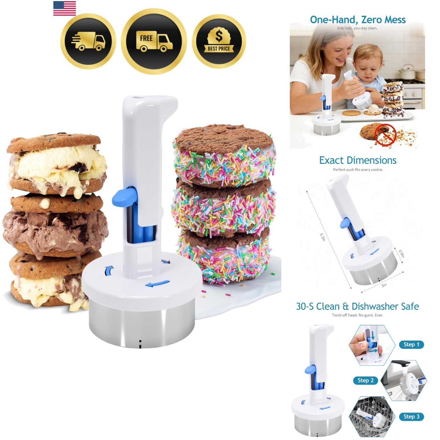 Stainless Steel Ice Cream Sandwich Maker,Ice Cream Sandwich Scoop,Ice Cream S…