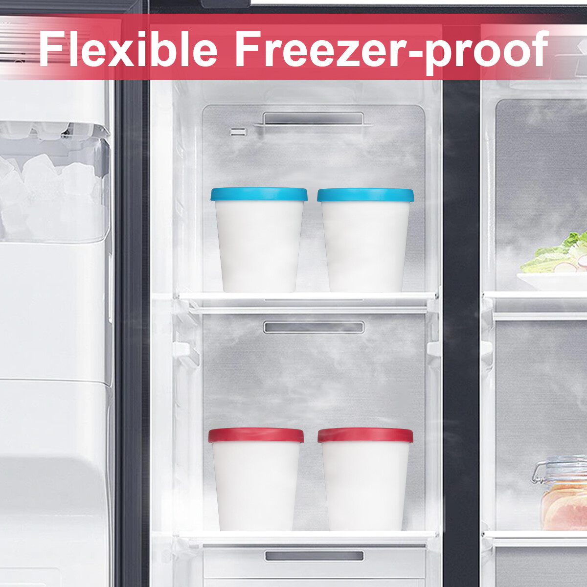 2/4Pack Ice Cream Containers Freezer Storage Tubs 1 qt Reusable Container w/ Lid