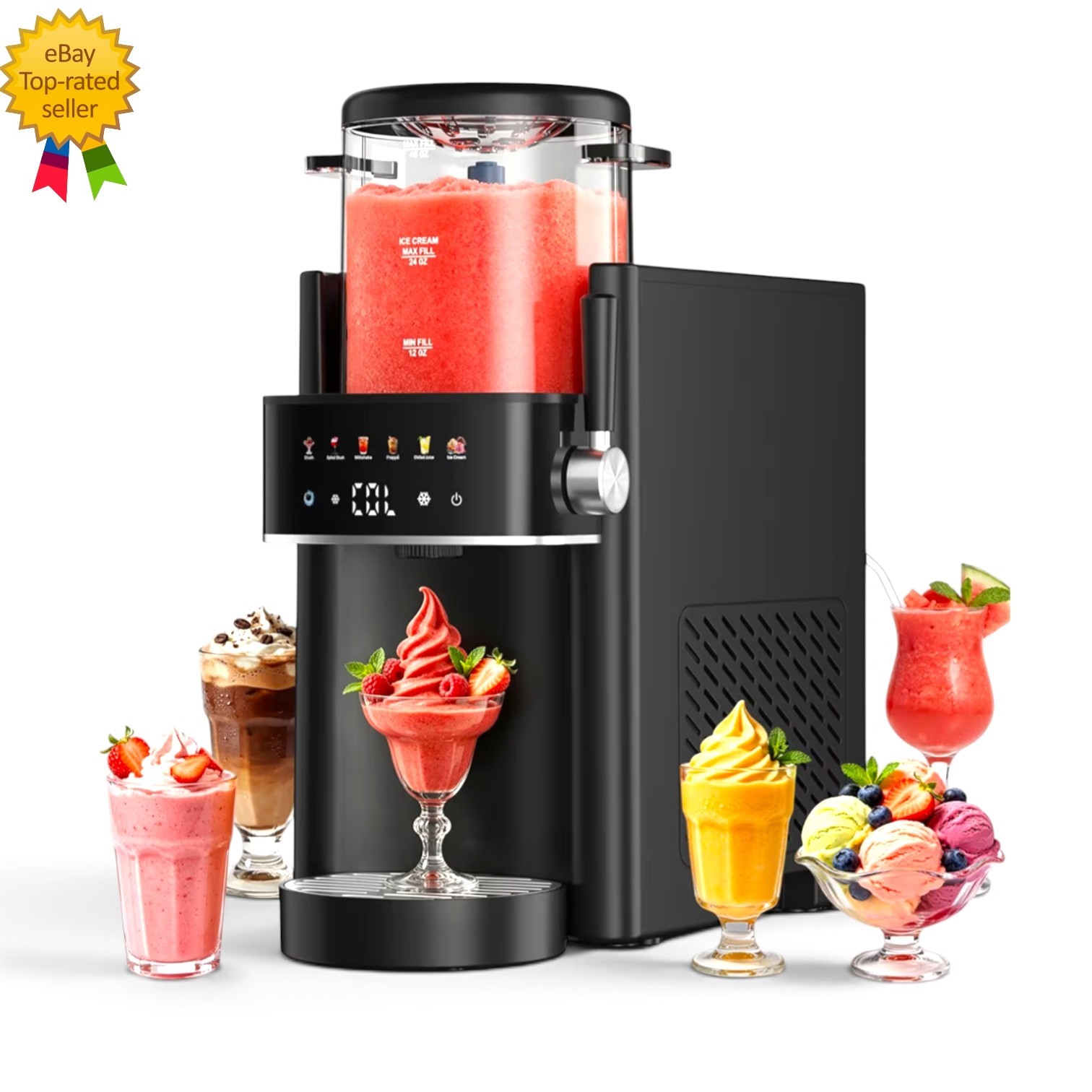 2-in-1 Countertop Slushie Machine Ice Cream Maker 40oz Black No Ice Needed – NIB