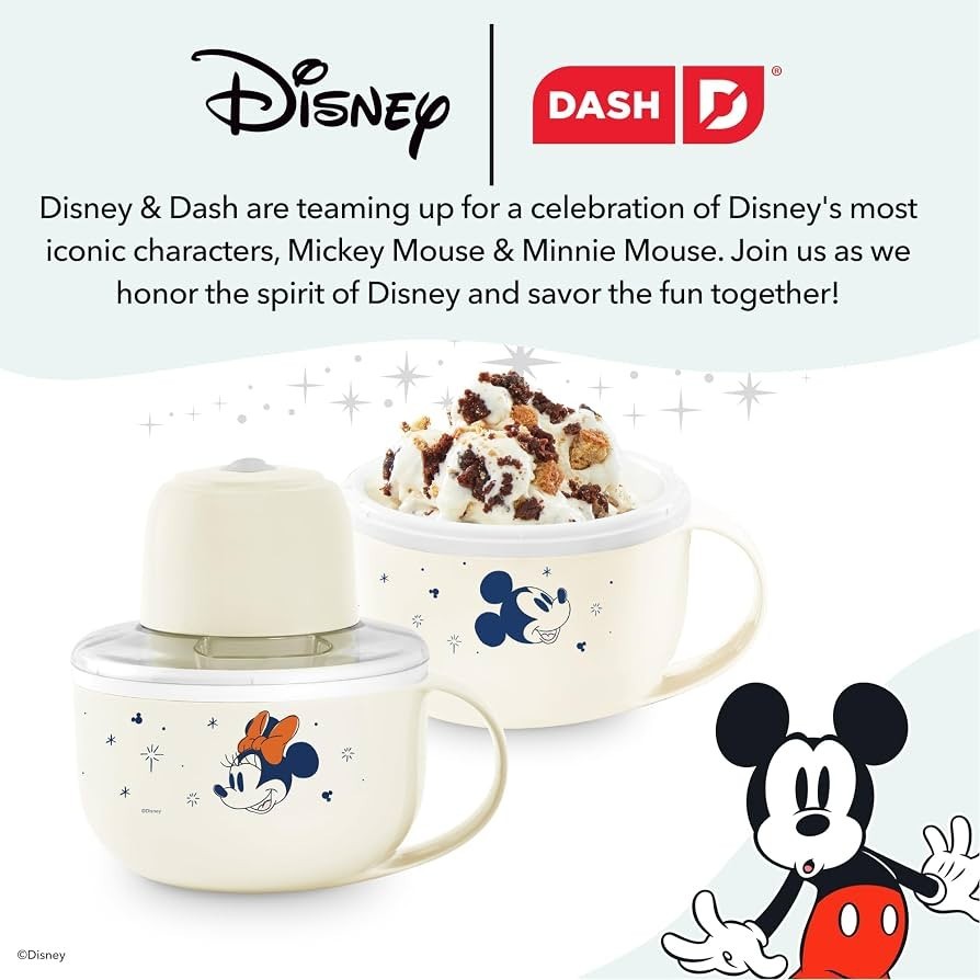 Dash Disney Mickey and Minnie Ice Cream Maker Mugs, New In Box. Date night Idea
