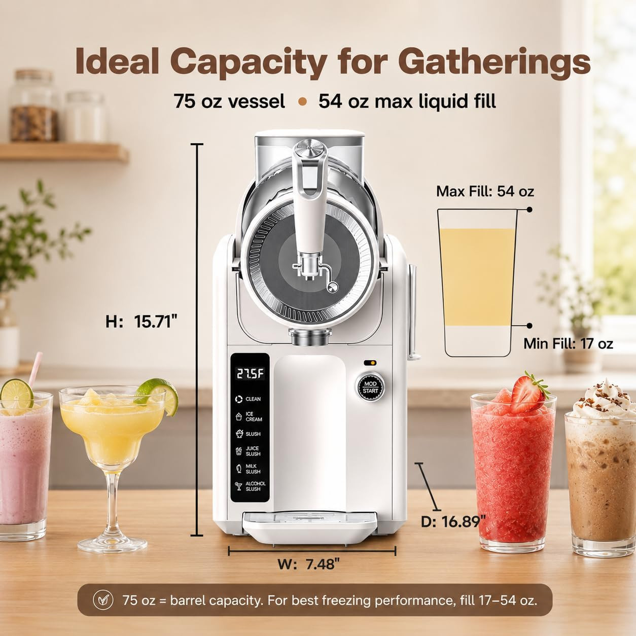 Slushie Machine for Home, No Ice Needed, Soft Serve Ice Cream Maker | LED Displa