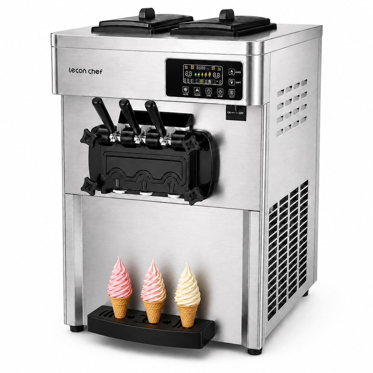 Lecon Chef Commercial Ice Cream Machine, 3-Flavor Soft Serve Maker
