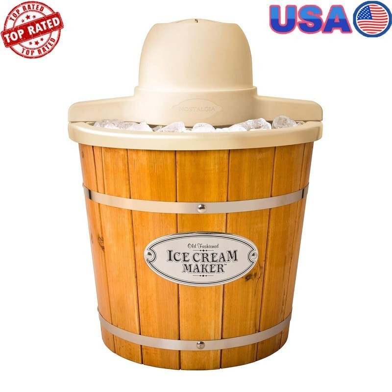 Old Fashioned Electric Ice Cream Maker Light Wood Aluminum Soft Serve 4 Quarts