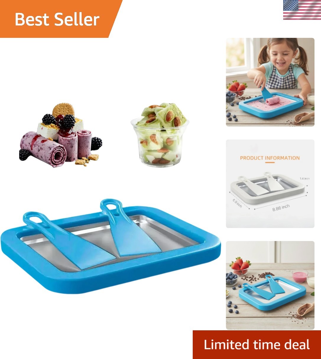 Ice Cream Roll Maker Rolled Ice Cream Machine, Sweet Spot Pan, Instant Cold P…