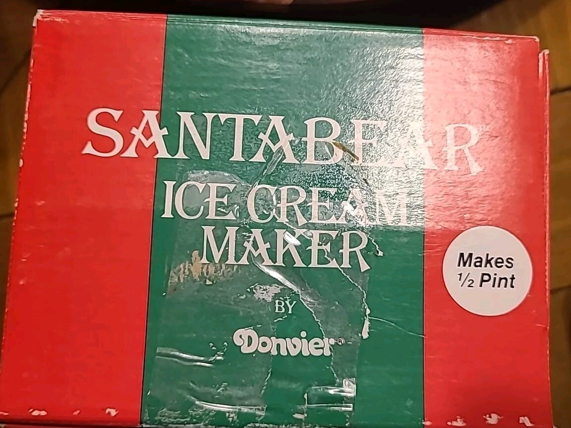 Donvier Manual Hand Crank Ice Cream Maker Half-Pint Santa Bear Red 1987, Vintage