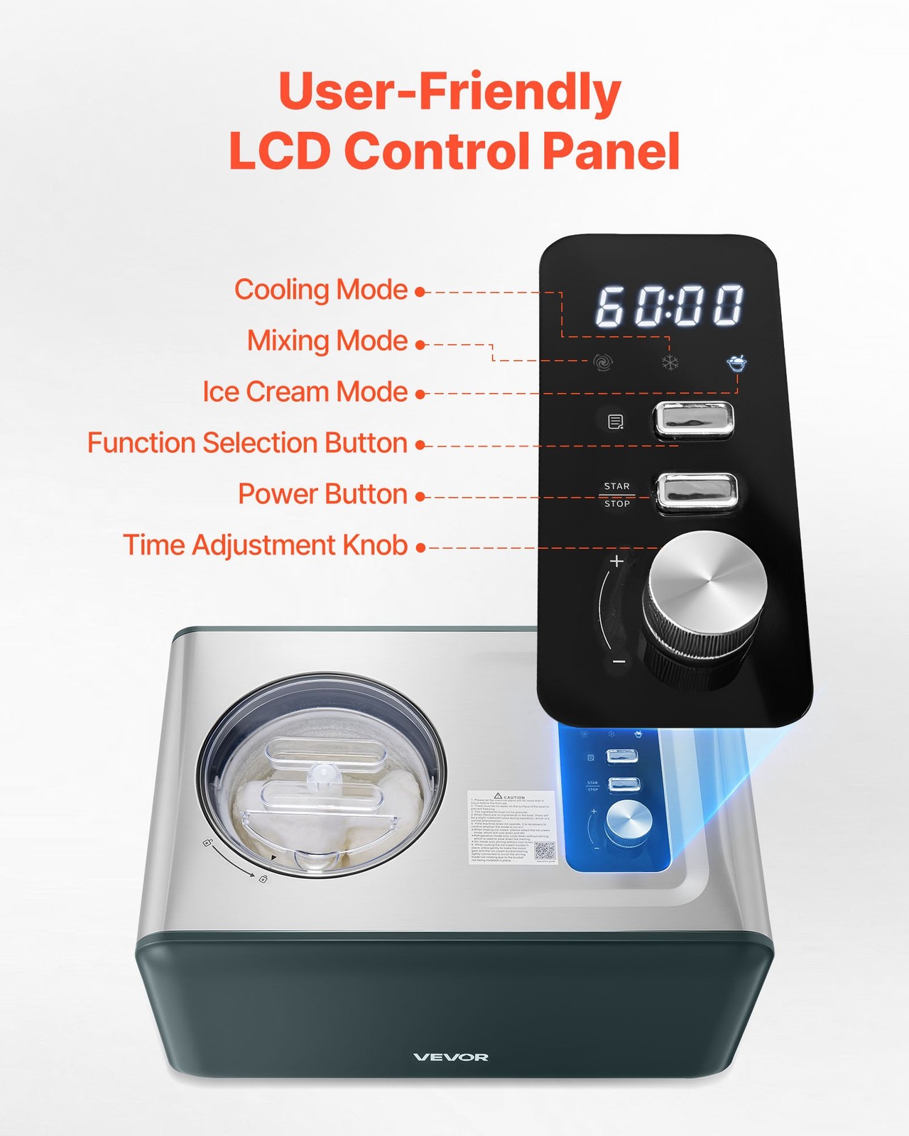 1.5Qt Automatic Ice Cream Maker Built-In Compressor No Pre-Freezing