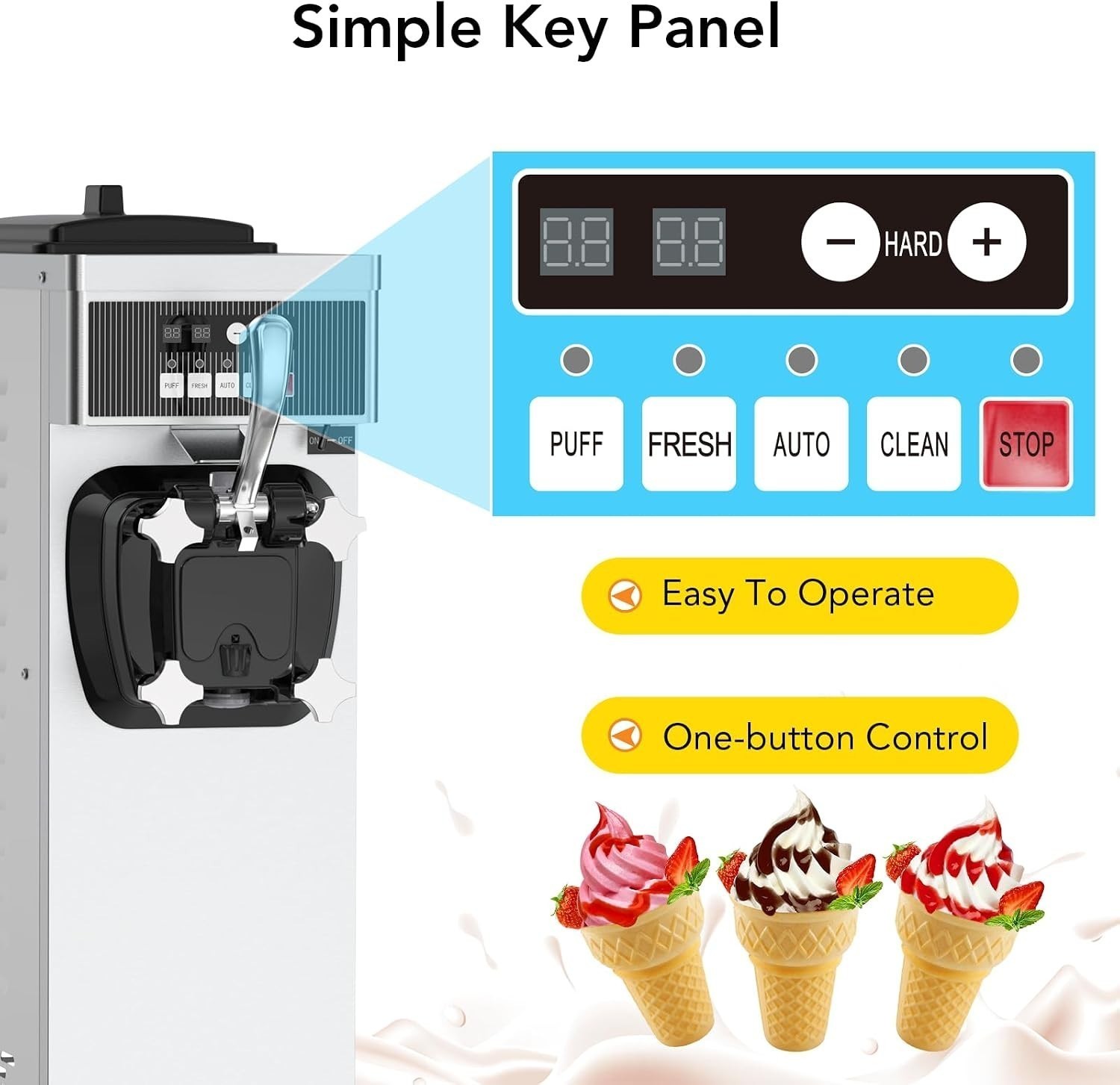 1200W Commercial Countertop Soft Serve Ice Cream Machine 4.7-5.8 Gal/H