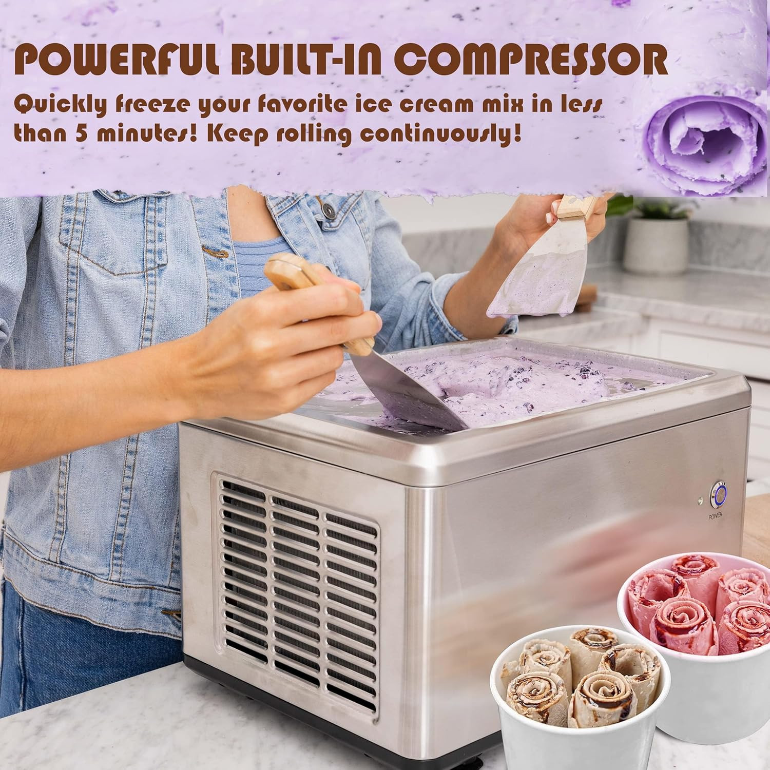Whynter ICR-300SS 0.5-Quart Stainless Steel Rolled Ice Cream Maker with Compress