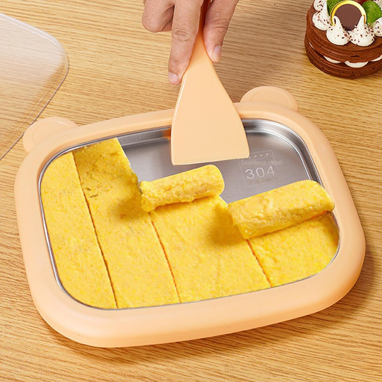 Rolled Ice Cream Maker Kit with Tray, Lid & Scrapers for Family