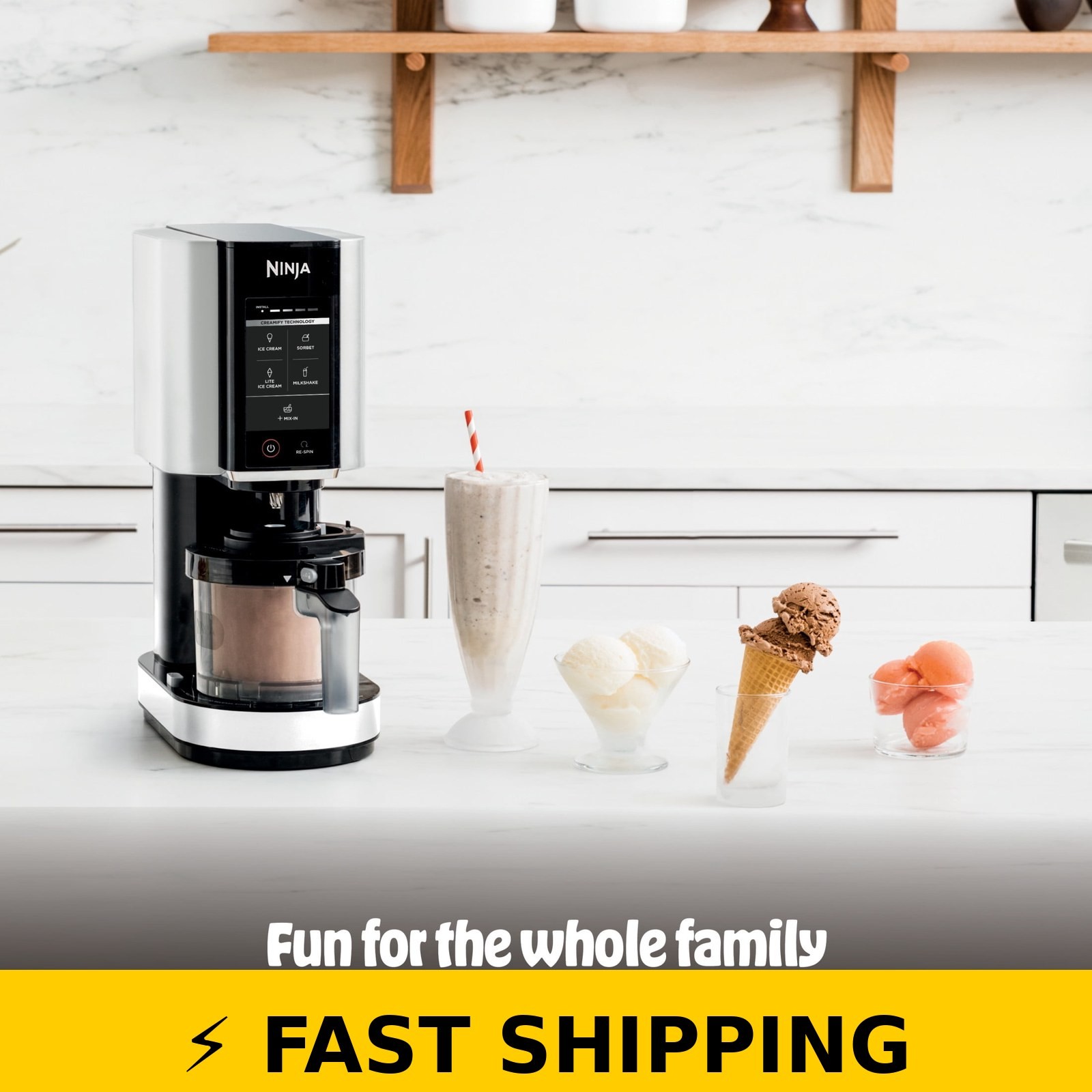 Ninja CREAMi Ice Cream Maker – White, 5 One-Touch Programs