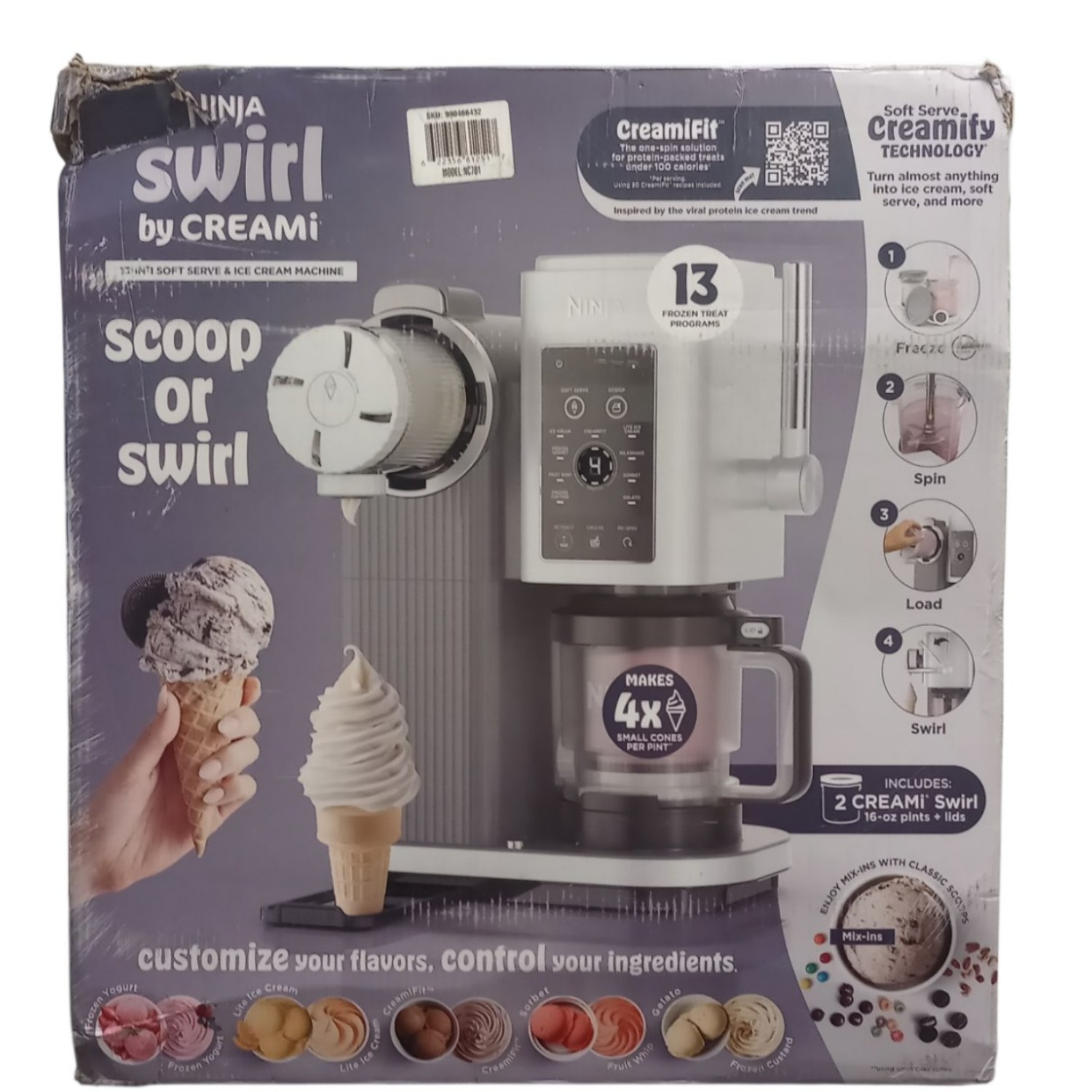 Ninja CREAMi Scoop & Swirl Ice Cream & Soft Serve Maker, 13 One-Touch Programs