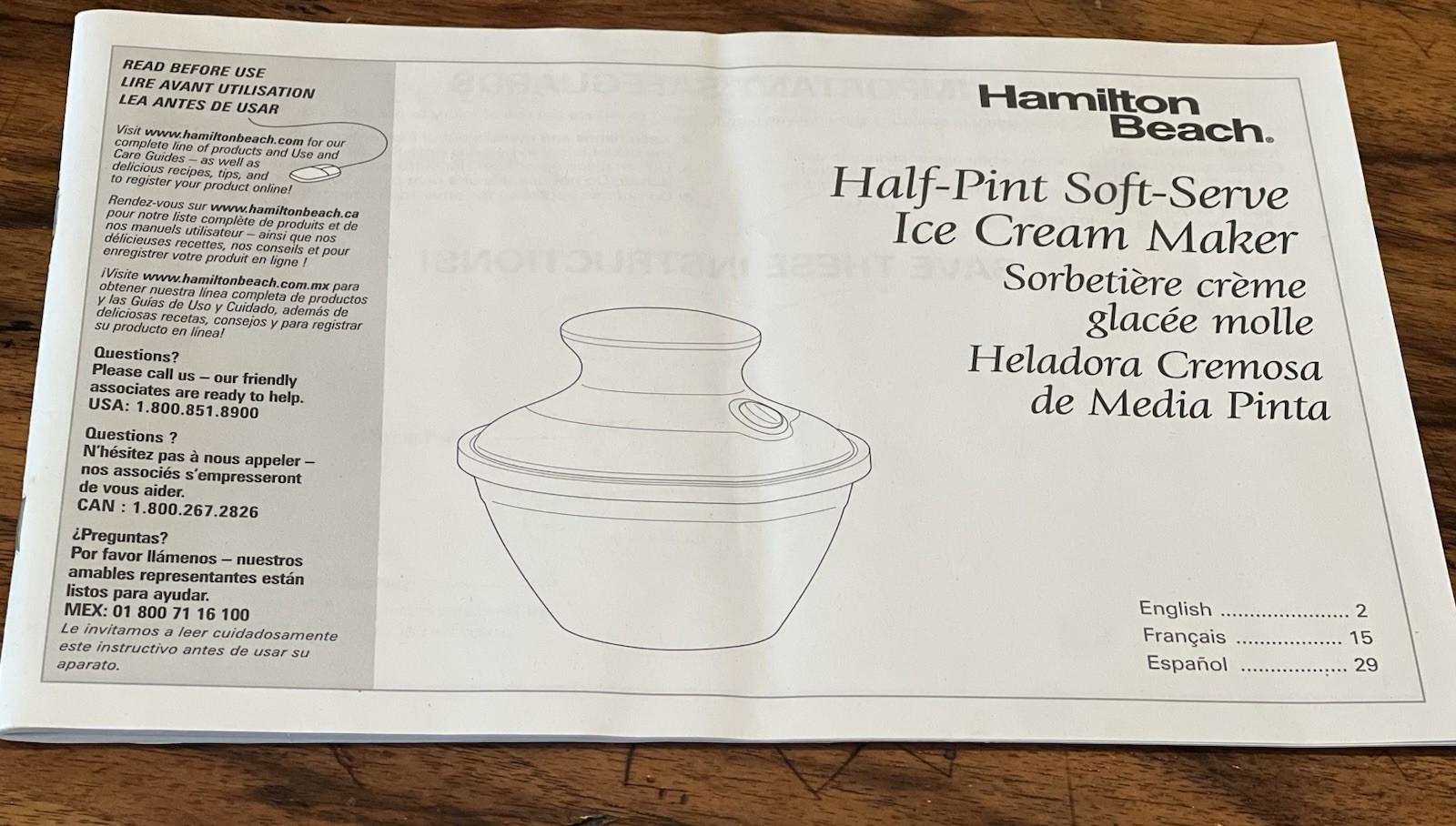 Hamilton Beach Half-Pint Soft Serve Ice Cream Original Manual Model 68660