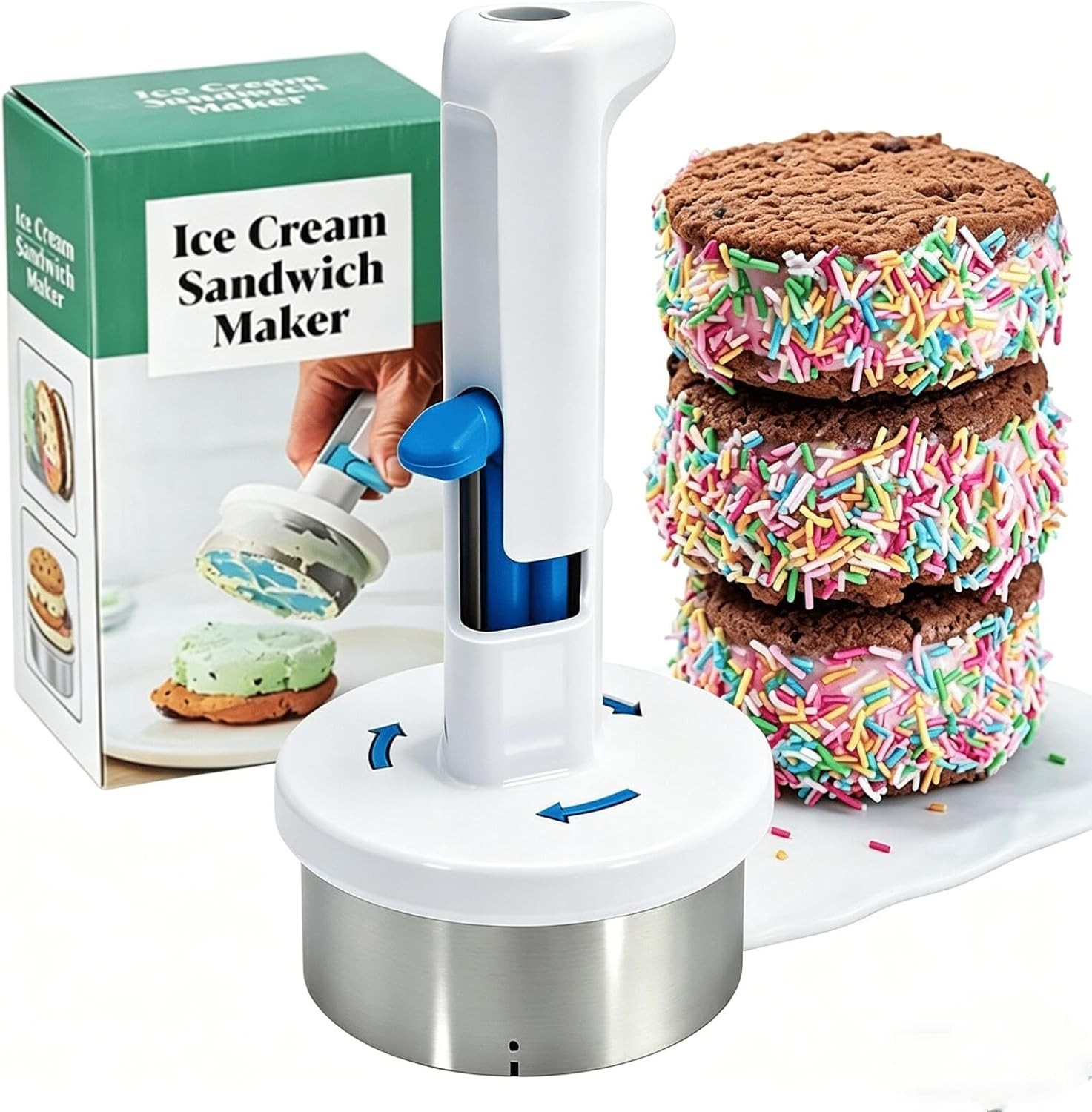 Ice Cream Sandwich Maker, Stainless Steel Ice Cream Scoop, Cookie Sandwich Ice
