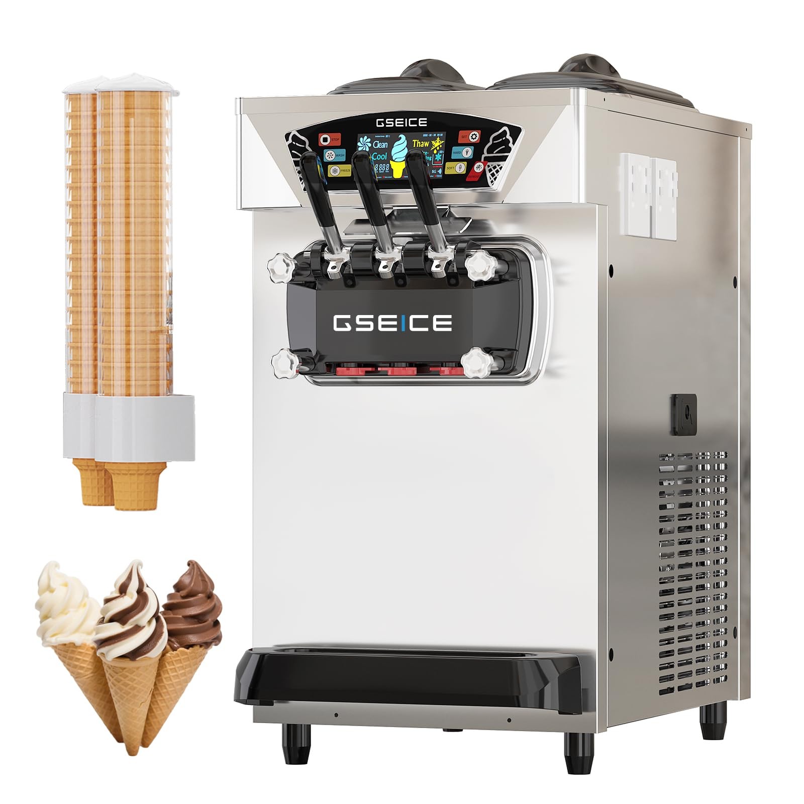 Commercial Ice Cream Maker, 6.8-8.4 Gal/H, 2 * 8L Hopper 110V , & Touch Screen