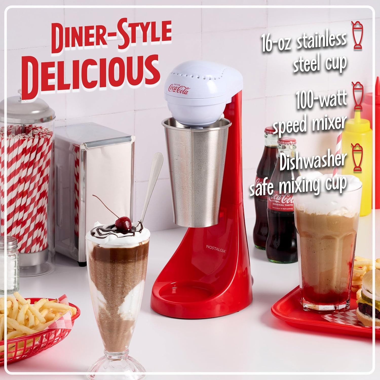 Two-Speed Electric Coca-Cola Limited Edition Milkshake Maker and Drink Mixer,…