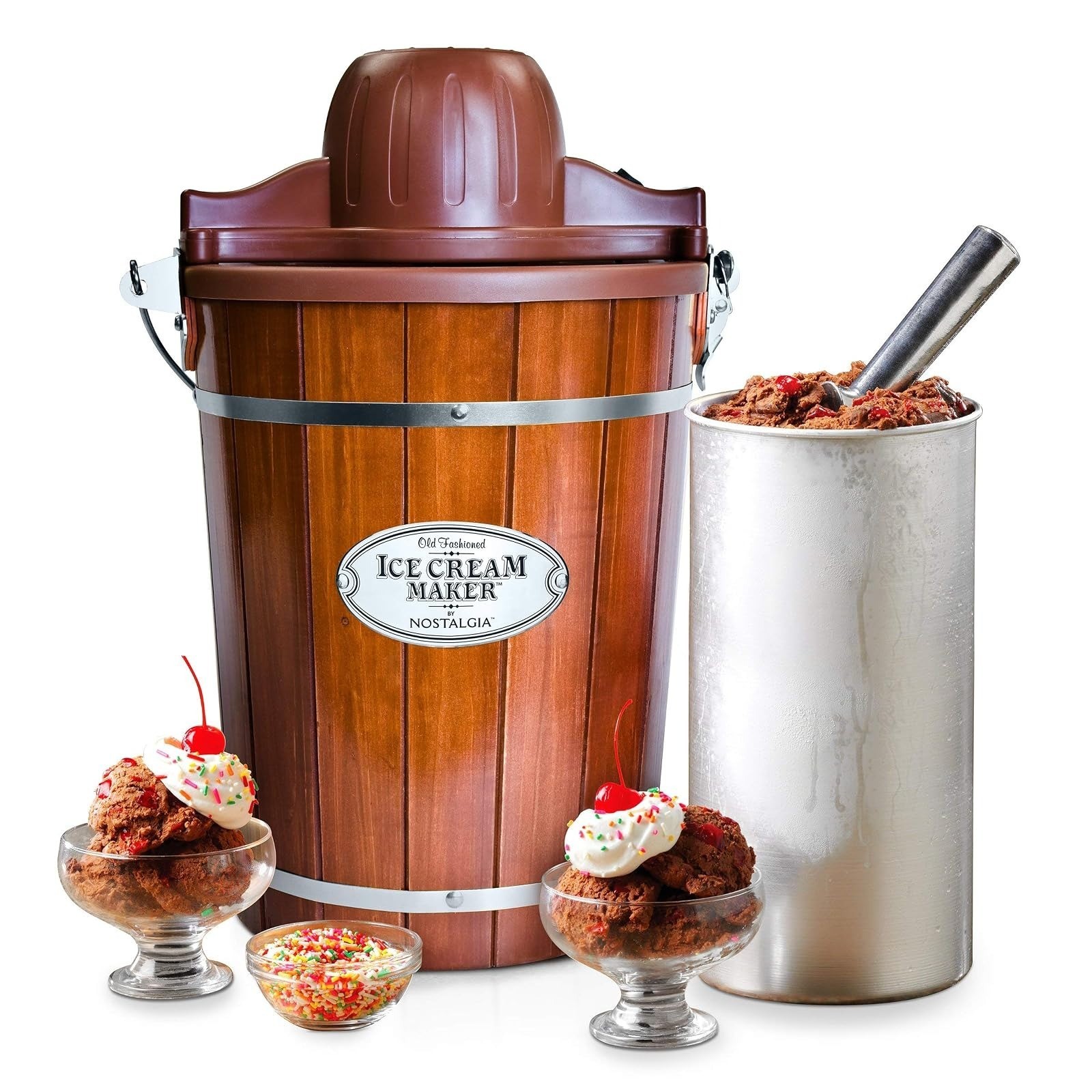 Nostalgia Electric Ice Cream Maker 6 Qt Vintage Wooden Style