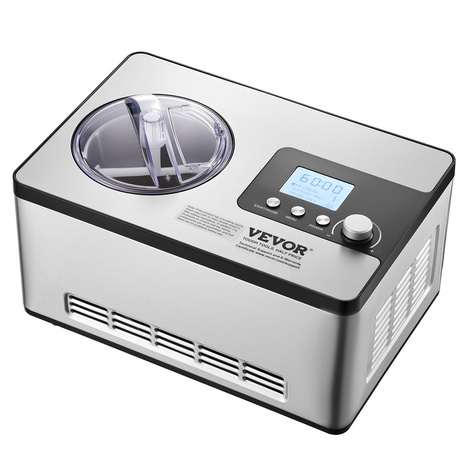 VEVOR 2 Quart Automatic Ice Cream Machine Electric Yogurt Gelato Make Silver