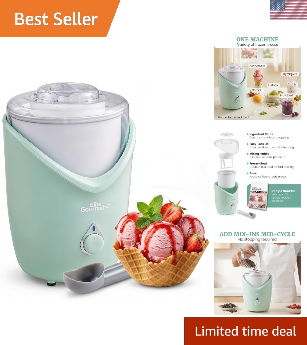 Mint 2-Quart Electric Ice Cream Maker with One-Touch Operation & Recipe Book