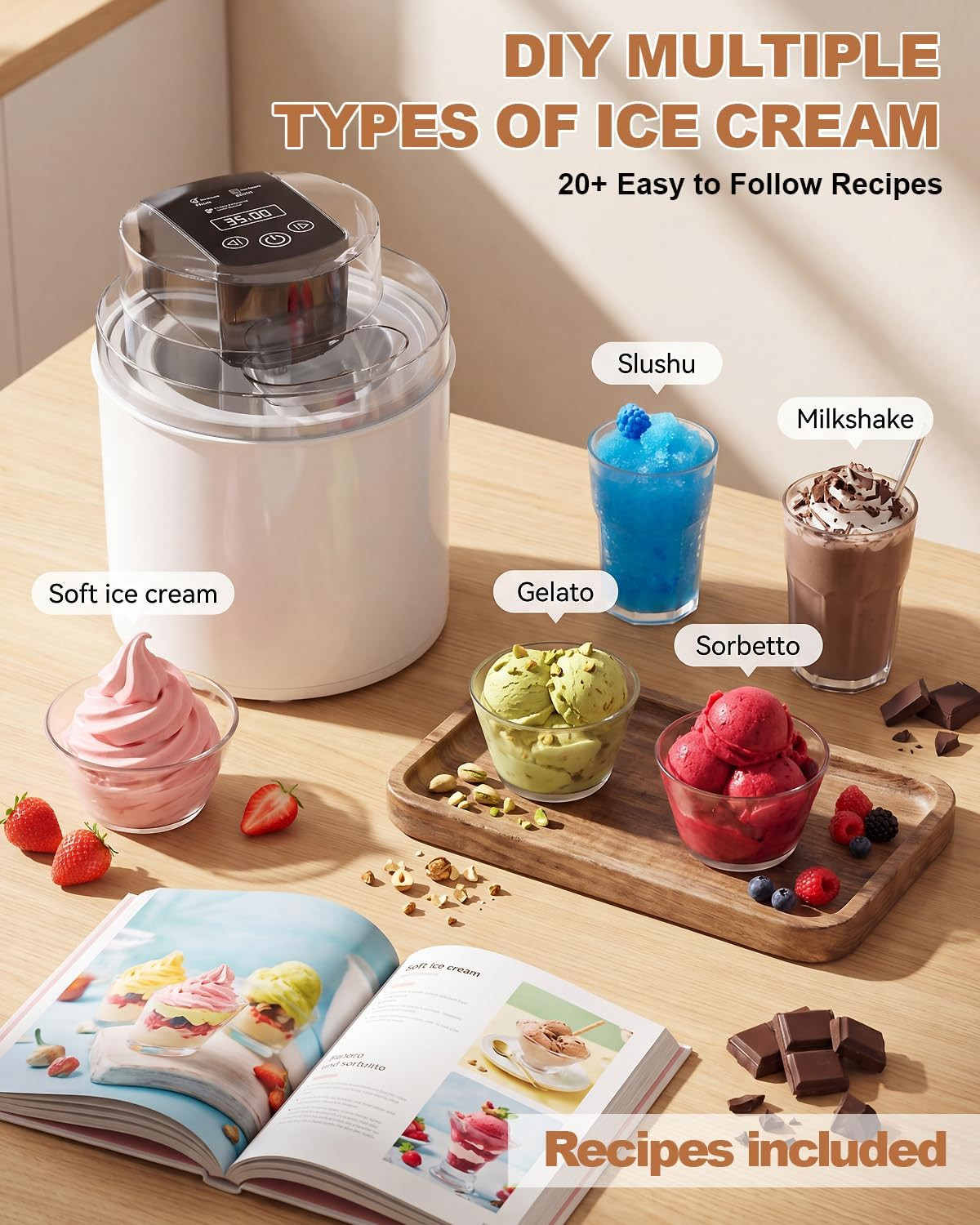 Ice Cream Maker Machine – 2.1 Quart Ice Cream Machine for Gelato, Sorbet & Froze