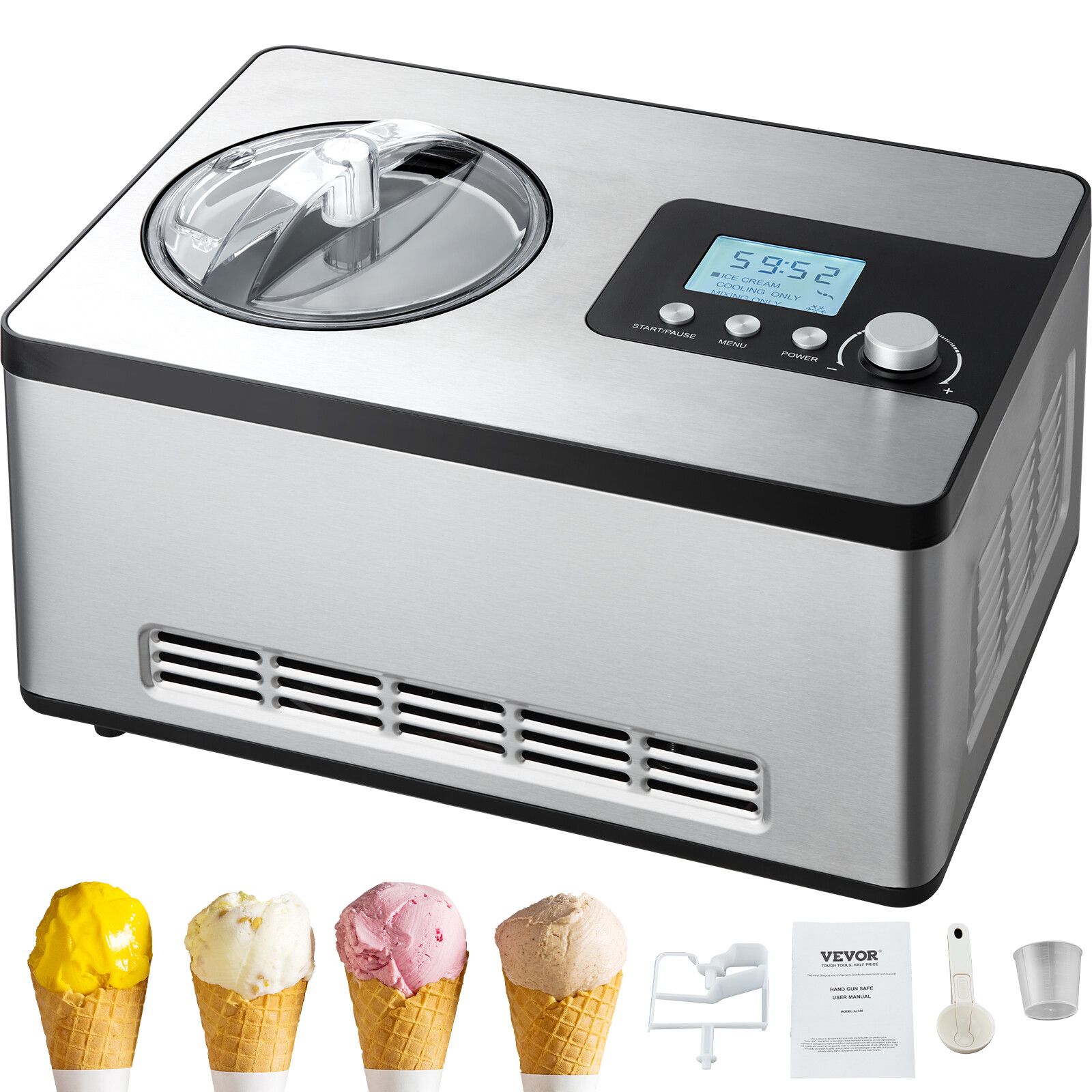 2Qt Automatic Ice Cream Maker Yogurt Gelato Machine LCD Display & Timer 3 Modes
