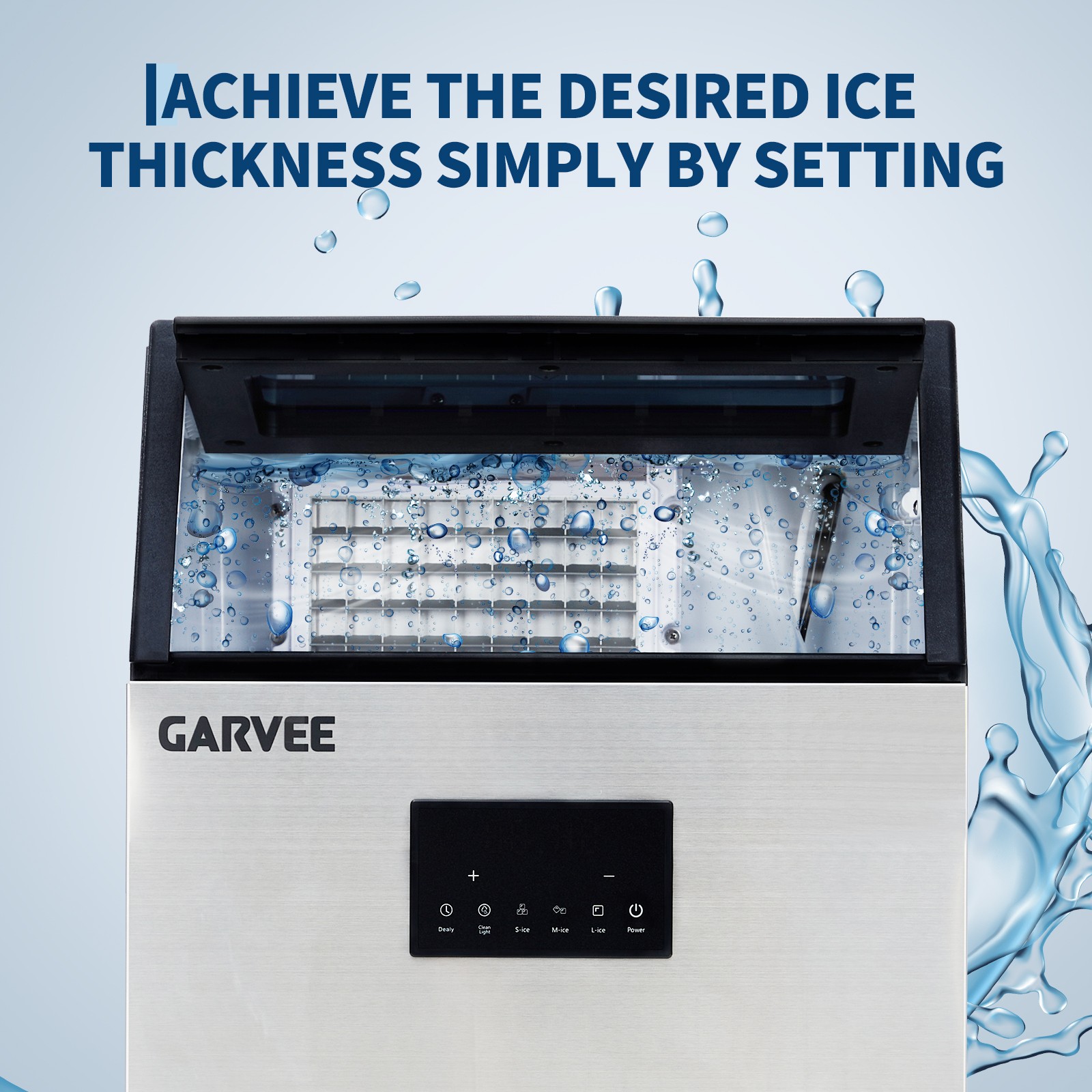 Garvee 150Lbs Commercial Ice Machine 40Lb Storage Adjustable Thickness for Bar