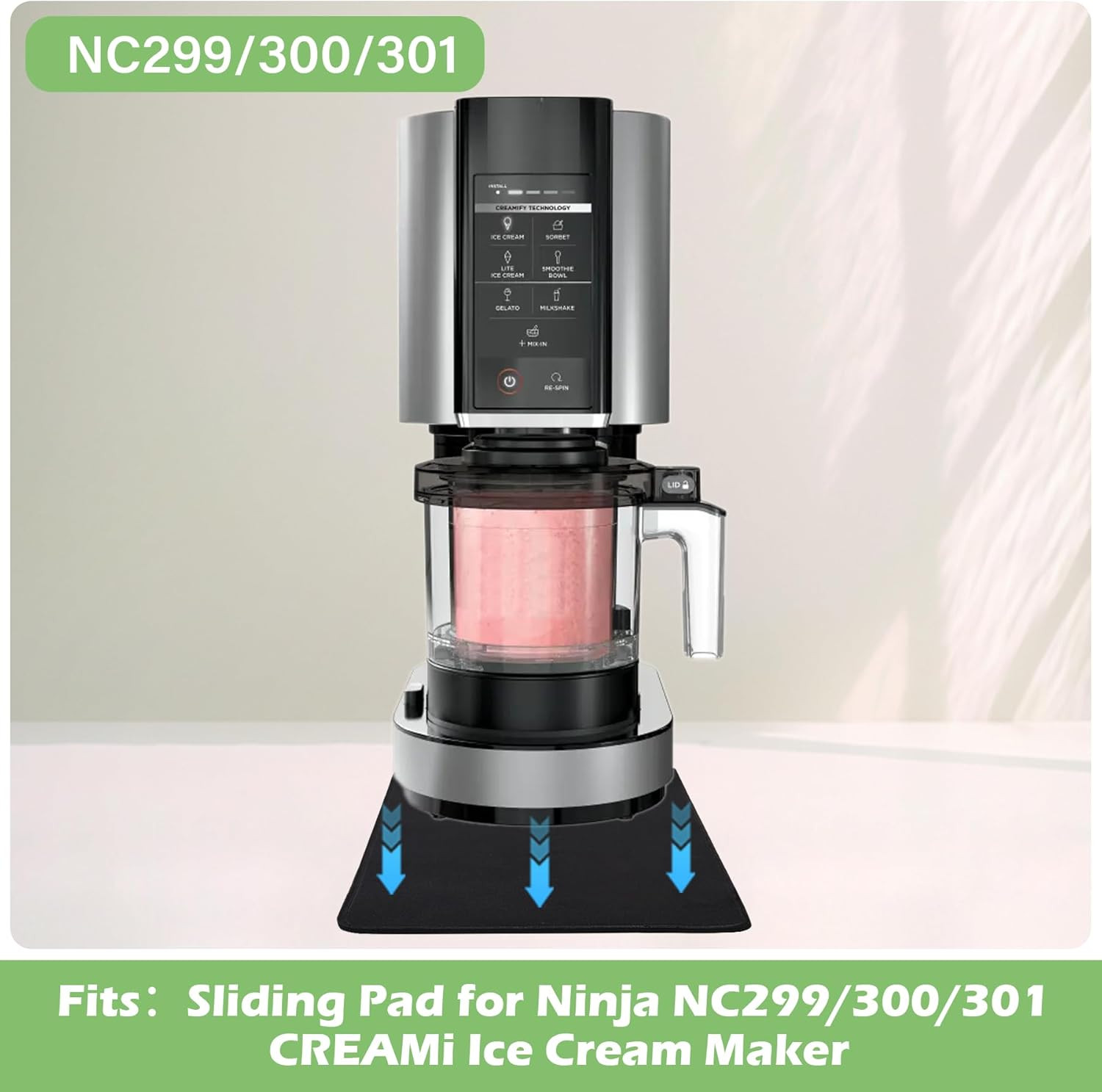 Sliding Pad for Ninja Creami NC301/NC299 Ice Cream Maker with Strap & Tie